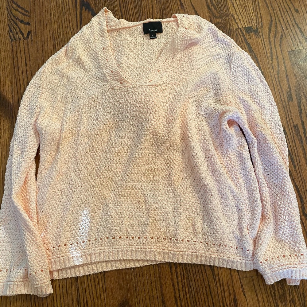 Light pink/ peachy knit hooded sweater